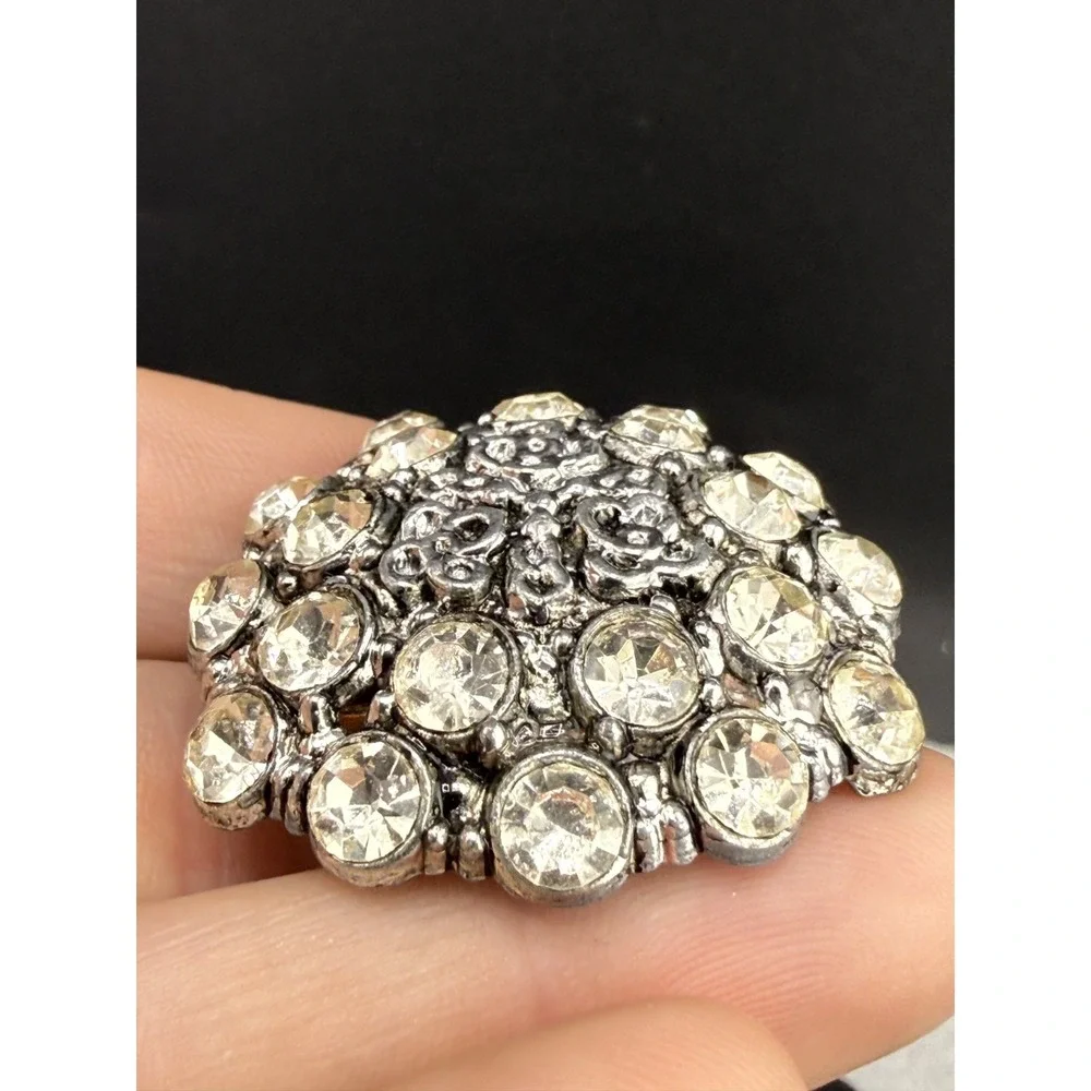 Vintage Rhinestone Dome Wreath Brooch Lot Silver Tone